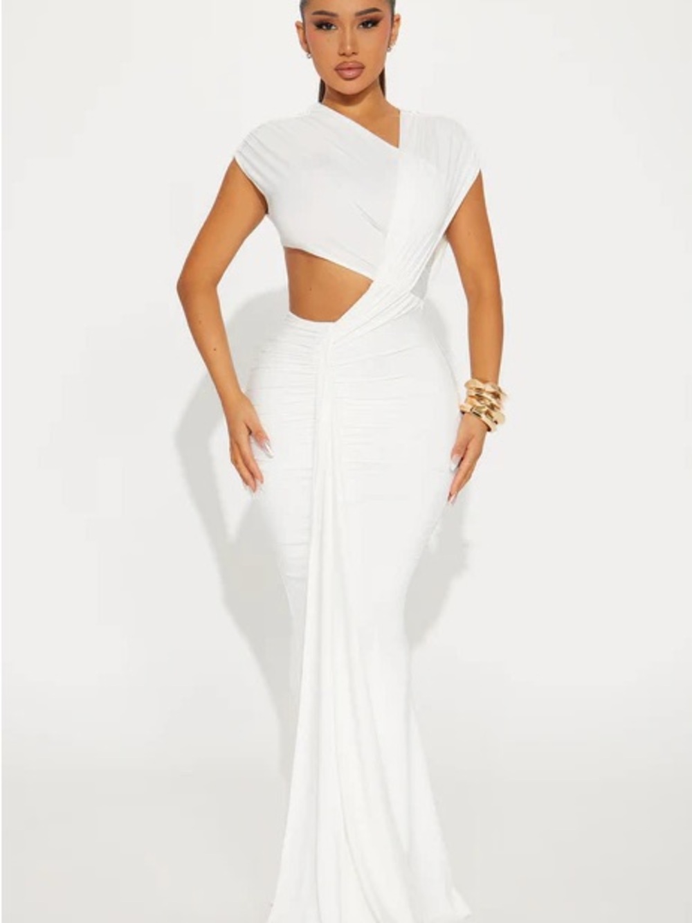 Fashion Nova White Asymmetrical Cutout Maxi Dress